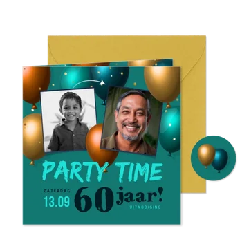 Uitnodiging met foto's en kleurrijke trendy 3d ballonnen